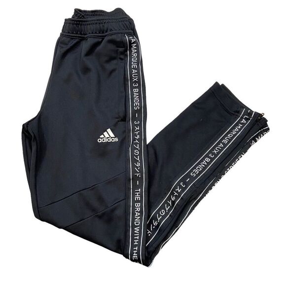 Adidas‎ Youth Side Stripe Japanese Writing Track Pants Size Youth Medium Black - Picture 1 of 12